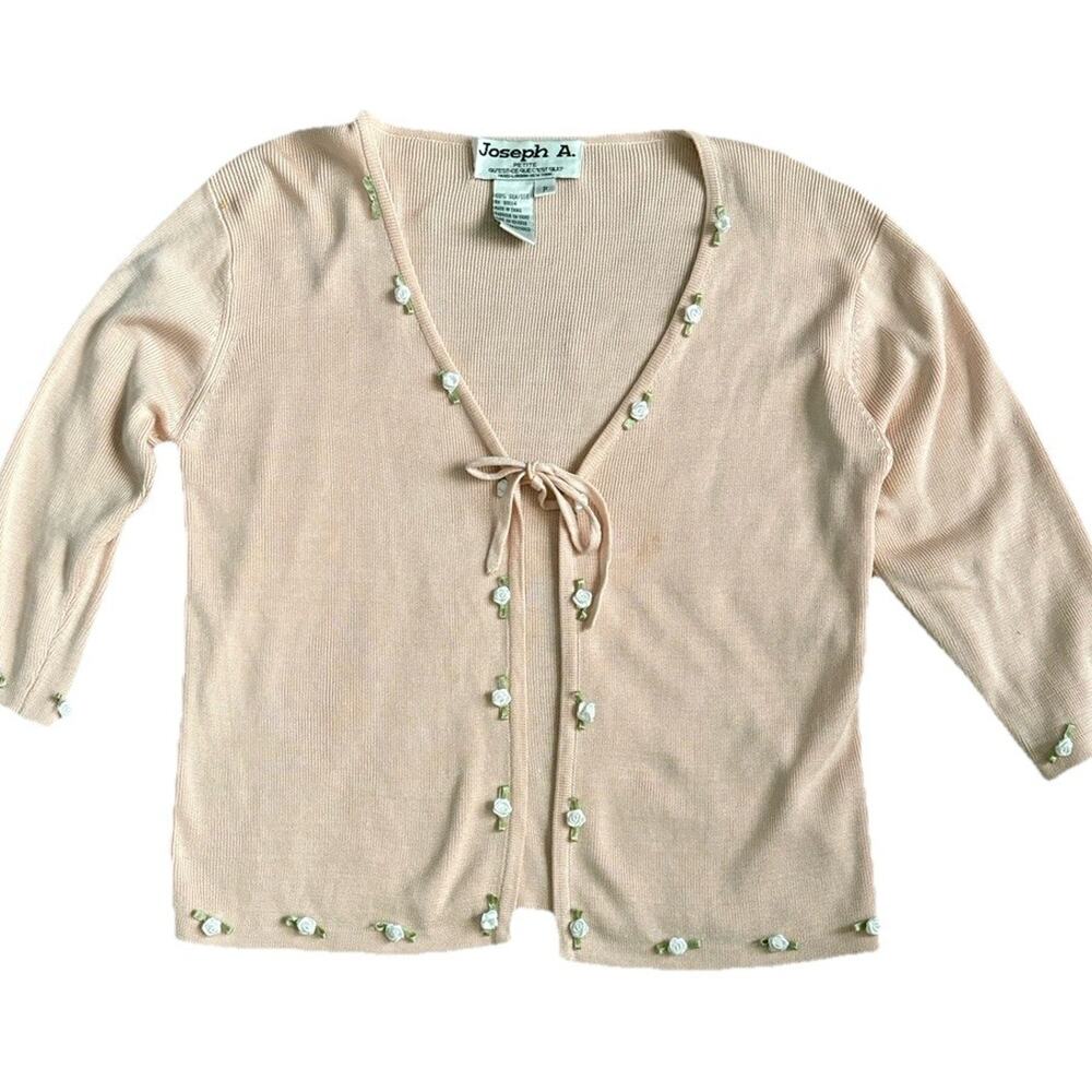 Joseph A Silk Cardigan Sweater Women Petite S Pink Rosette Y2K